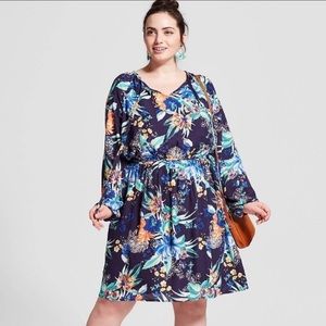 Ava & Viv Floral Long Sleeve Fit & Flare Dress